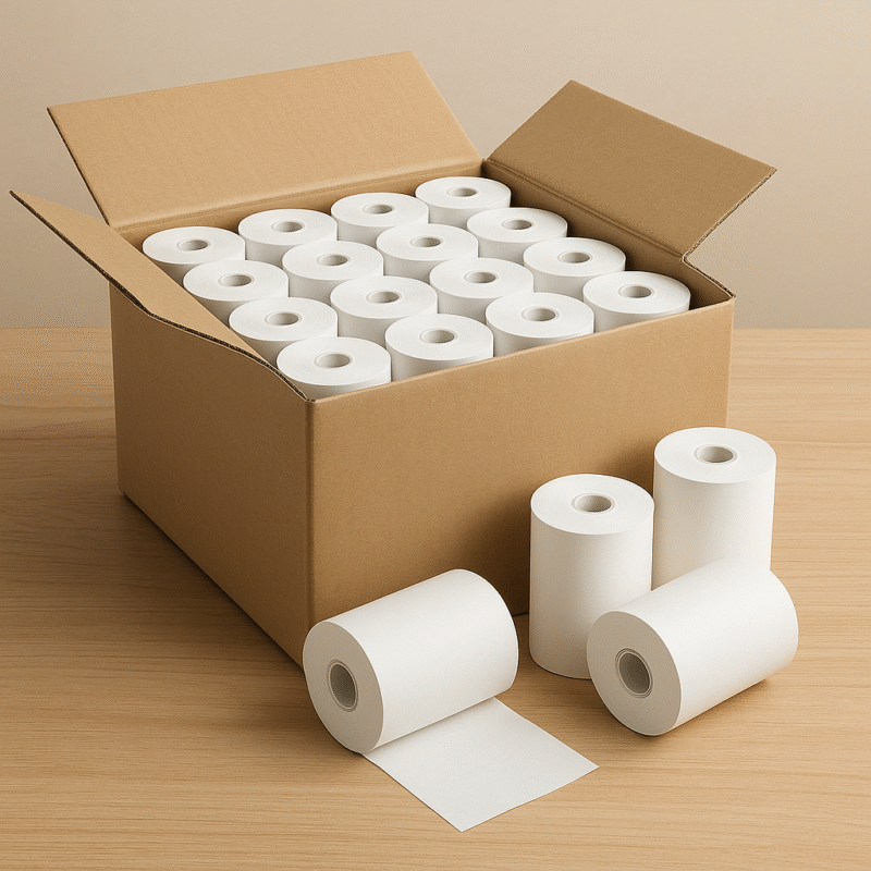110mm x 100 Mtrs White Thermal Paper Rolls | ₹130 per Piece / ₹6,500 per Box (50 Nos)